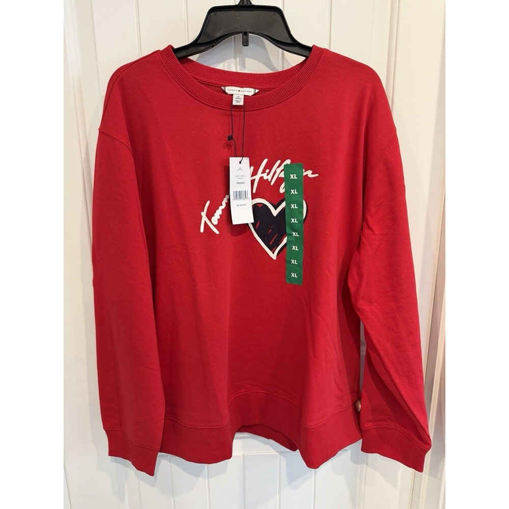 Tommy Hilfiger Women’s Crewneck Logo Pullover Sweatshirt Primary Red Size XL NWT